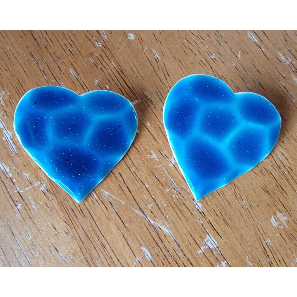 Vintage Metal Resin Shaped Studded Earings Blue Design 70s 80s Style